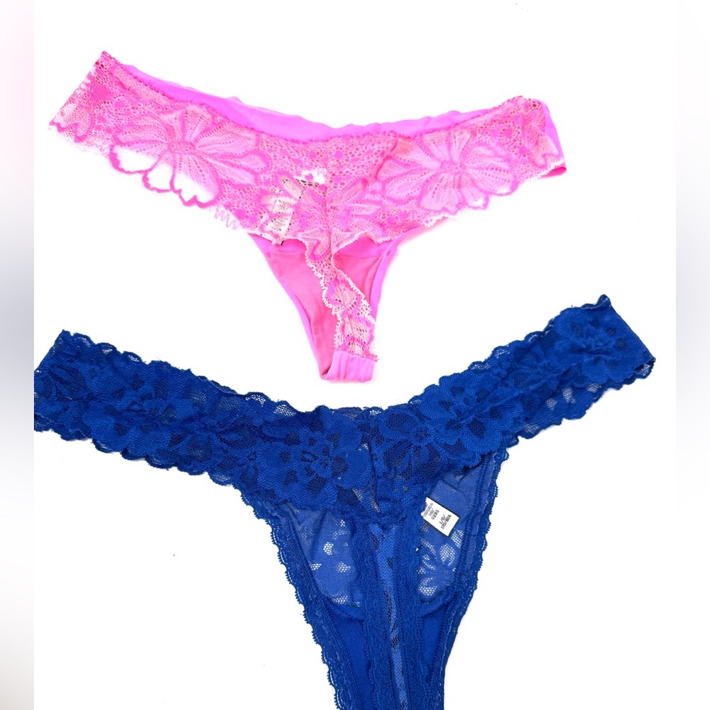 2 Pair Victoria’s Secret Pink & Blue Lace Thongs L